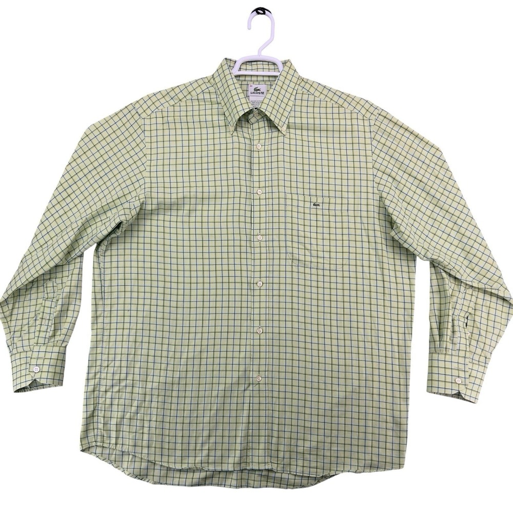 Lacoste Made In France Button Down Shirt Men's Size 44 Green Plaid Cotton